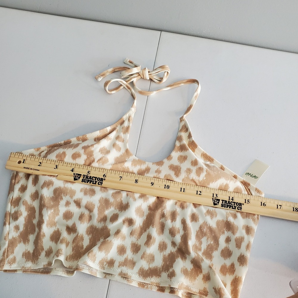 NWT Aerie RealGood Bandeau Longline Halter Bikini Top XL Tan Animal Print Ribbed - Picture 4 of 10